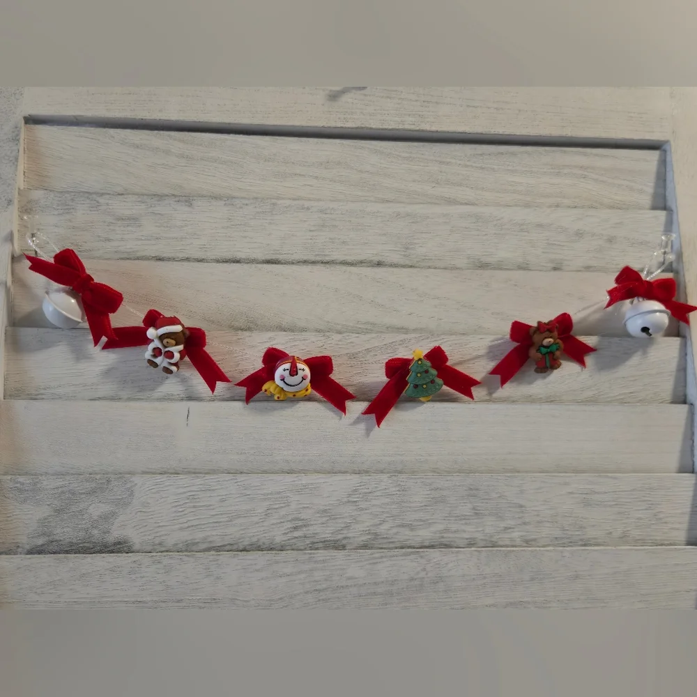 Festive Christmas Bow Mini Garland Teddy Bears Snowman Tree Bells Decor Rustic